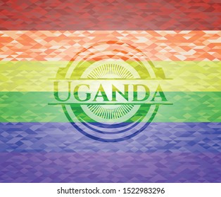 Uganda on mosaic background with the colors of the LGBT flag