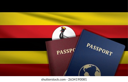 Uganda Passaporte com Bandeira de Uganda Background