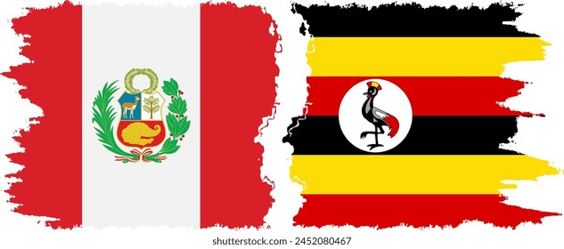 Uganda und Peru Grunge Flaggen Verbindung, Vektorgrafik