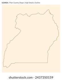 Uganda plain country map. High details. Outline style. Shape of Uganda. Vector illustration.