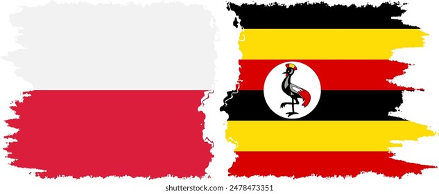 Uganda and Poland grunge flags connection, vector