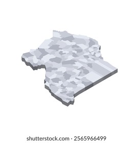 Uganda political map of administrative divisions - districts. 3D isometric blank vector map in shades of grey.