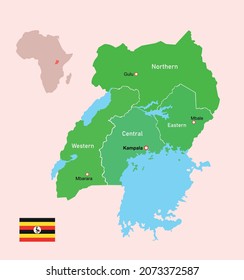 Mapa de las regiones de Uganda de imagen vectorial