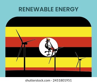 Uganda renewable energy, environmental and ecological energy idea, wind turbine with Uganda flag, electrical industry, alternative solar power