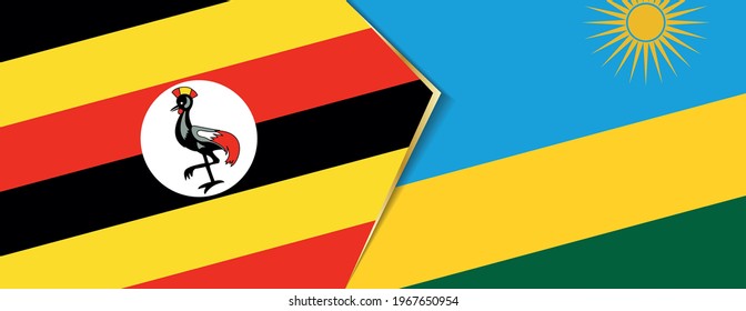 Uganda and Rwanda flags, two vector flags symbol of relationship or confrontation.