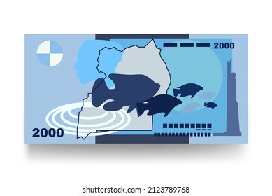 Uganda Shilling Vector Illustration. Uganda money set bundle banknotes. Paper money 2000 Ush. Flat style. Isolated on white background. Simple minimal design.