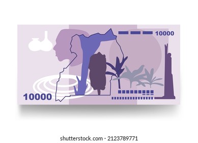 Uganda Shilling Vector Illustration. Uganda money set bundle banknotes. Paper money 10000 Ush. Flat style. Isolated on white background. Simple minimal design.