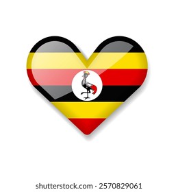 Uganda - Shiny Flag in the Form of Heart. Vector Illustration.