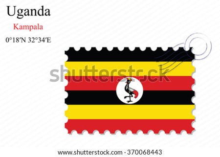 uganda stamp design over stripy background, abstract vector art illustration, image contains transparency