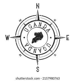 Uganda Stamp Map Compass Adventure. Illustration Travel Country Symbol. Seal Expedition Wind Rose Icon.