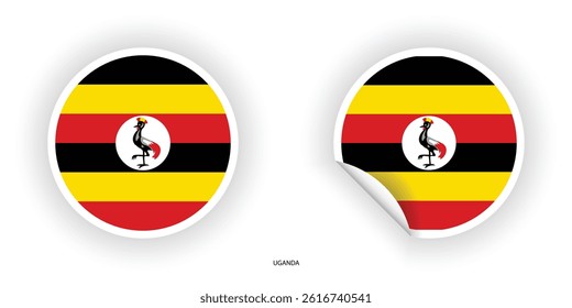 Uganda sticker flag in circle shape and circle peeled shape on white background. Uganda flag icon in circular form	
