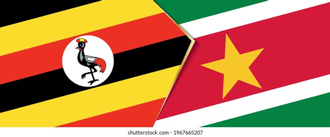 Uganda and Suriname flags, two vector flags symbol of relationship or confrontation.