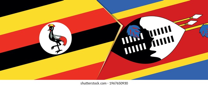 Uganda and Swaziland flags, two vector flags symbol of relationship or confrontation.