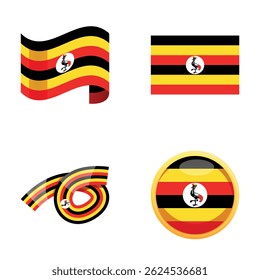 Símbolo de Uganda ícones definir desenho animado vetor. Bandeira nacional de Uganda. País da áfrica oriental