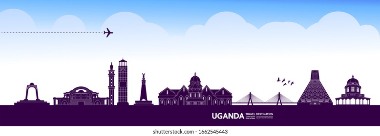 Uganda travel destination grand vector illustration. 