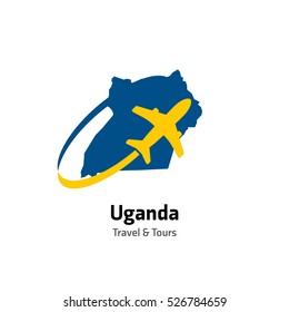 Uganda Travel and Tours logo. Vector travel company logo design - Country map Leisure travel logo template. Tourism emblem, leisure center - vector illustration