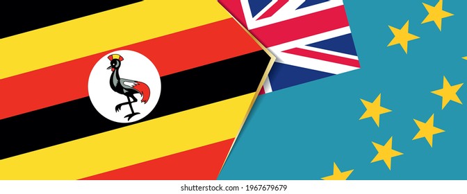 Uganda and Tuvalu flags, two vector flags symbol of relationship or confrontation.