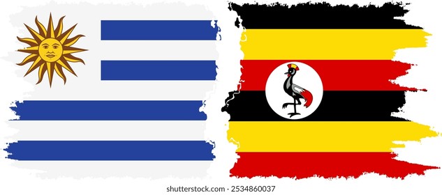 Uganda y Uruguay: conexión de banderas grunge, Vector