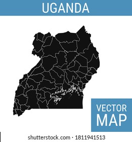 Mapa vectorial de Uganda con nombre de país, negro sobre fondo blanco.