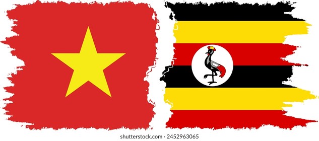 Uganda and Vietnam grunge flags connection, vector