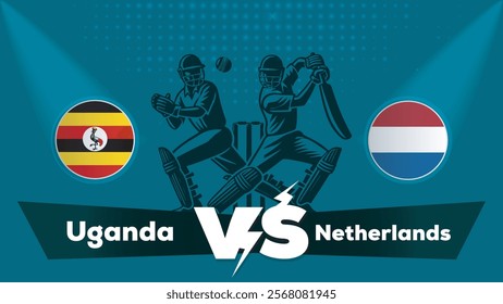 Uganda VS Netherlands , Netherlands Vs Uganda cricket match , Cricket match concept with creative illustration.eps