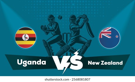 Uganda VS New Zealand Match , New Zealand Vs Uganda cricket match , Cricket match concept with creative illustration.eps