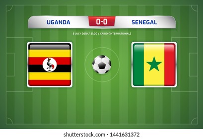 Uganda vs Senegal scoreboard broadcast template for sport soccer africa tournament 2019 round of 16 teams and football championship in egypt vector illustration