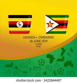 Uganda vs Zimbabwe, African football match 2019, Egypt pattern with modern and traditional elements, Vector illustration.