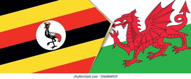 Uganda and Wales flags, two vector flags symbol of relationship or confrontation.