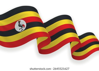 Uganda waving flag with bright colors on clean background