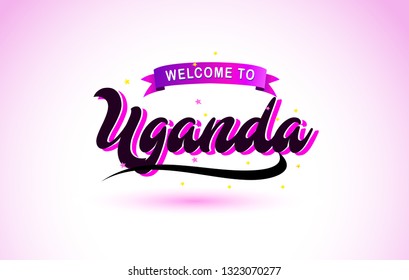 Uganda Welcome to Creative Text Handwritten Font with Purple Pink Colors Design Vector Illustration.
