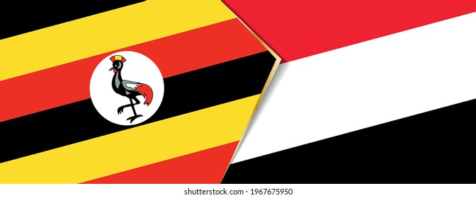 Uganda and Yemen flags, two vector flags symbol of relationship or confrontation.