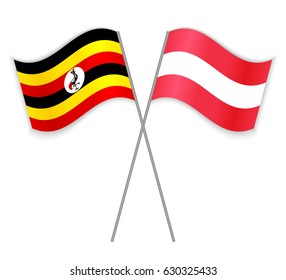 Ugandan and Austrian crossed flags. Uganda combined with Austria isolated on white. Language learning, international business or travel concept.