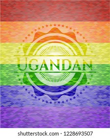 Ugandan emblem on mosaic background with the colors of the LGBT flag