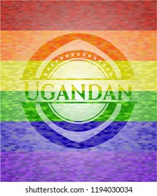 Ugandan on mosaic background with the colors of the LGBT flag