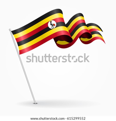 Ugandan pin icon wavy flag. Vector illustration.