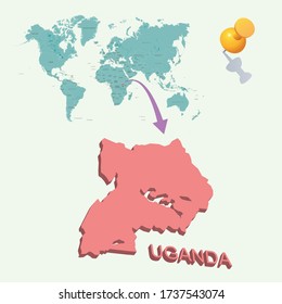 El lugar de Uganda en el mundo. Mapa 3D