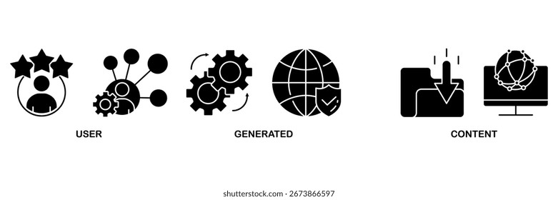 UGC banner web icon vector illustration concept for user-generated content with icon of people, network, process, engine, click, internet, website, archive and browser