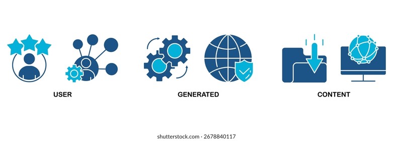 UGC banner web icon vector illustration concept for user-generated content with icon of people, network, process, engine, click, internet, website, archive and browser