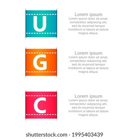UGC - User Generated Content acronym, business concept background. UGC user generated content. Advertising organization