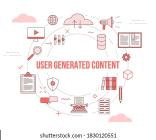 ugc user generated content concept with icon set template banner with modern orange color style and circle shape