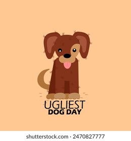 Ugliest Dog Day event banner. A cute dog shaggy in its fur on light brown background to celebrate on June 20th