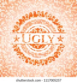 Ugly abstract emblem, orange mosaic background