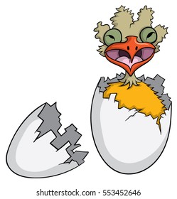 Ugly bird hatching from egg and screaming