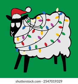 Ugly Black Sheep Christmas Vector. Funny Holiday Sweater Design