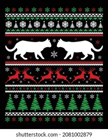 Ugly cat Christmas reindeer t-shirt design 