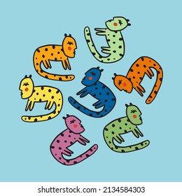 Ugly cats. Vector clipart cat seamless pattern. EPS and JPG illustration. Funky doodle trendy print, colorful handdrawn childish cartoon art. Groovy fauve abstract collage decor elements
