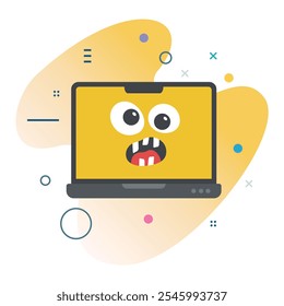 Expresión facial fea y cautelosa en la pantalla del ordenador portátil - Diseño de ilustración de Tecnología para medios digitales |  Diseño de iconos Ugly Cautious Emoji Laptop