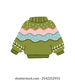 Ugly Christmas knitted Sweater. Hand Draw Jumper Vector Illustration