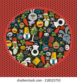 Ugly Christmas pattern with monsters. Vector texture.